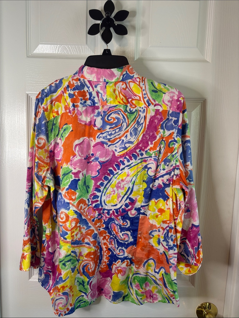 Ralph Lauren Bright Floral Multi-Color Button Down 3/4 Sleeve Shirt XL - Picture 5 of 7